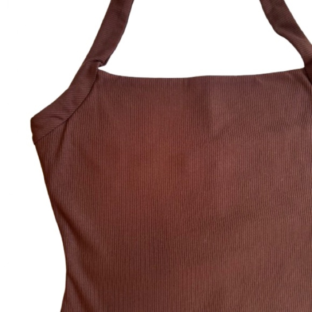 NWOT Naked Wardrobe Snatched Ribbed Halter Chocolate Brown Bodysuit Size L - Picture 3 of 7